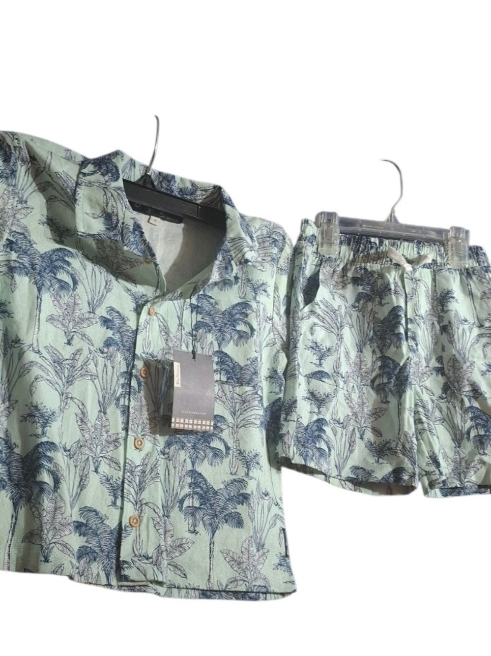 Ben Sherman Light Aqua Shirt with Navy Palm Print